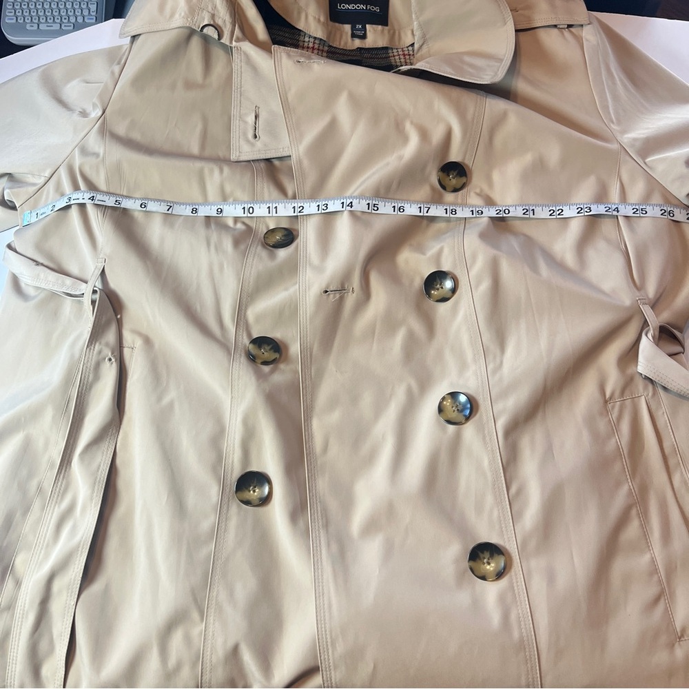 London Fog Tan Trench Coat 2X Double Breasted Belted Removable Plaid Liner Class - Picture 8 of 12